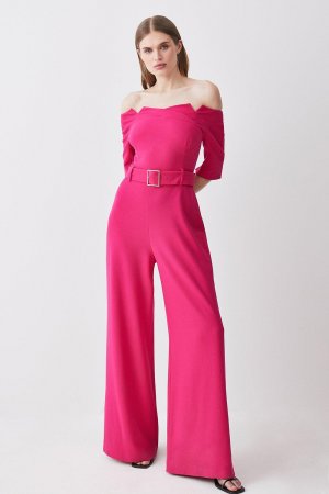 Комбинезон из структурированного крепа с открытыми плечами и широкими штанинами , розовый Karen Millen