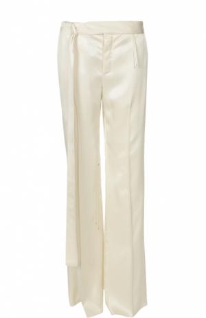 Расклешенные брюки с разрезами и поясом Calvin Klein Collection. Цвет: бежевый
