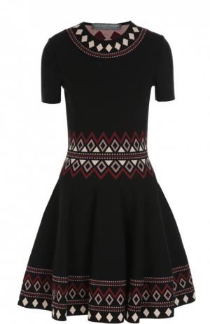 Вязаное приталенное платье с орнаментом Alexander McQueen. Цвет: черный