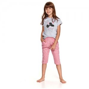 Хлопковая пижама для девочек Beki с зайкой серый розовым 128 Taro