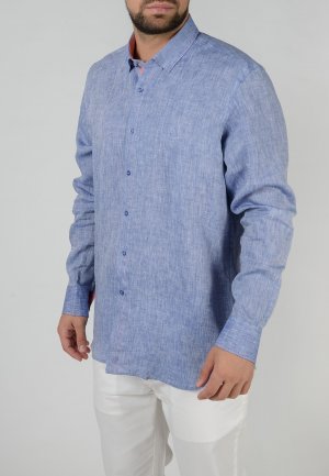 Льняная рубашка STEFANO BELLINI. Цвет: синий