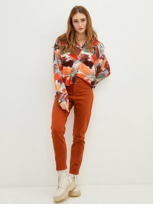 Женские брюки из габардина узкого кроя с прямыми карманами и детальной отделкой , жженый апельсин LCW Casual
