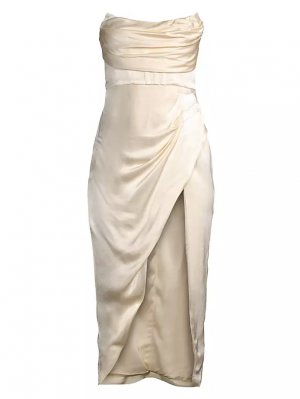 Атласное корсетное платье Elio с драпировкой , цвет gold ivory Bardot