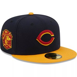 Мужская приталенная шляпа New Era Navy/Gold Cincinnati Reds Primary Logo 59FIFTY