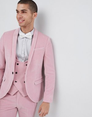 Розовый супероблегающий пиджак из бархата Noose & Monkey. Цвет: розовый