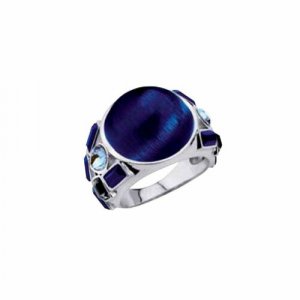 Перстень , серебро, 925 проба, родирование, кошачий глаз, размер 18.5, серебряный, синий NINA RICCI. Цвет: серебристый/синий/серебристый-синий