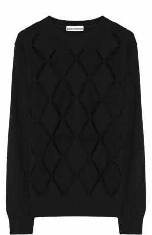 Шерстяной пуловер с круглым вырезом и перфорацией Paco Rabanne. Цвет: черный
