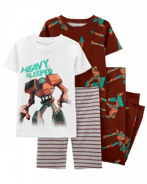 Детские пижамы из 4-х частей робота смесовой хлопковой ткани Carter's, коричневый Carter's