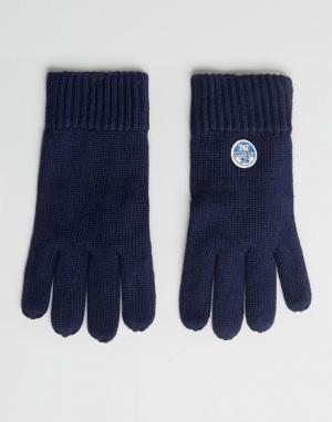 Темно-синие перчатки из мериносовой шерсти с логотипом North Sails. Цвет: темно-синий