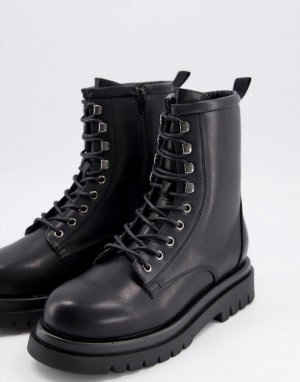Черные массивные ботинки на шнуровке в стиле милитари -Черный цвет Truffle Collection