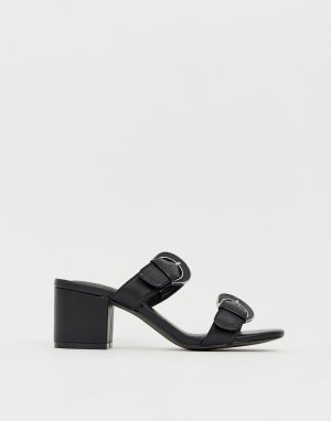Черные кожаные босоножки на среднем блочном каблуке с пряжкой E8 by Miista-Черный Miista