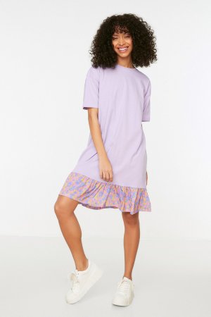 Сиреневое тканое вязаное платье с деталями , фиолетовый Trendyol