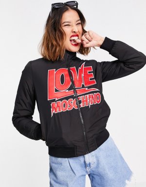 Черная куртка-бомбер с светящимся логотипом спереди -Черный Love Moschino
