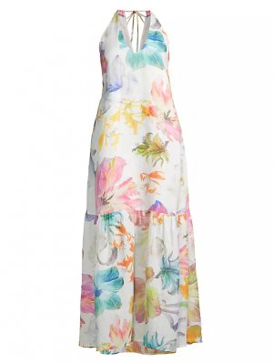 Льняное платье макси с бретелькой на шее и цветочным принтом , цвет maxi floral 120% Lino