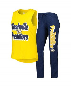 Женский комплект для сна с майкой и брюками Nashville Predators золотистого темно-синего цвета Meter Muscle Concepts Sport