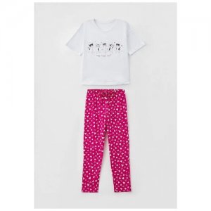 Пижама детская для девочки , HF6000DSP размер 152, цвет белый.сердца.на.розовом HappyFox. Цвет: белый/розовый
