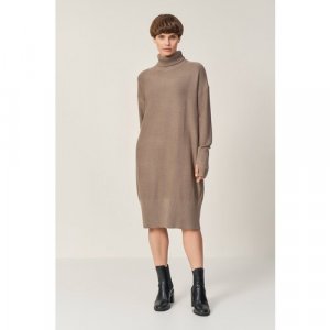 Платье-свитер , повседневное, свободный силуэт, вязаное, размер 50, коричневый, серый Baon. Цвет: серый/коричневый