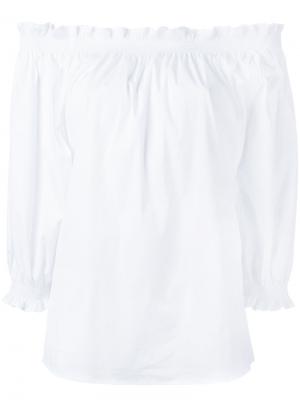 Блузка с открытыми плечами и оборками Xacus. Цвет: белый