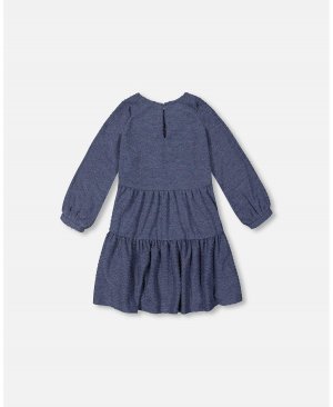 Платье из джерси с длинными рукавами и для девочек, джинсовый синий цвет в горошек - малышей|ребенок Deux par