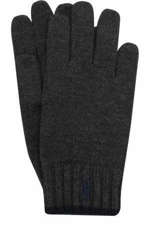 Шерстяные перчатки с логотипом бренда Polo Ralph Lauren. Цвет: серый