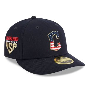 Мужская низкопрофильная кепка New Era Navy Cleveland Guardians 2023, 59FIFTY, облегающая шляпа