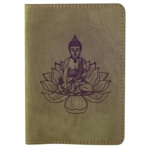 Обложка для паспорта Будда, кожа, нубук Replica House. Цвет: зеленый
