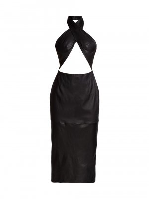 Платье с вырезом и халтер крест-накрест , черный LaQuan Smith