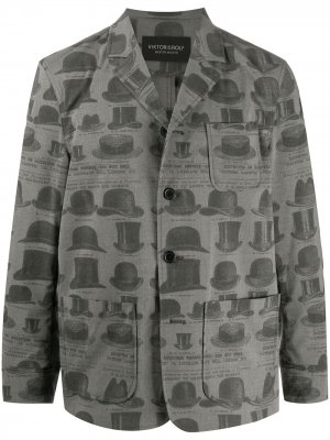 Однобортный пиджак с принтом Hat Viktor & Rolf. Цвет: серый