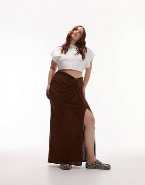 Обтягивающая юбка макси с закрученным передом Curve шоколадного цвета Topshop