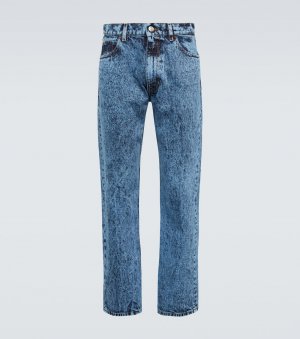 Прямые джинсы с кожаной отделкой , синий Marni