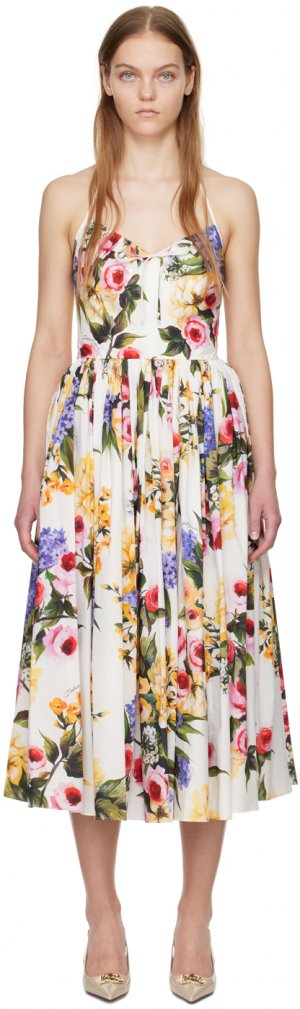 Разноцветное платье-миди с цветочным принтом Dolce&Gabbana