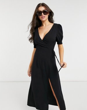 Эксклюзивное черное пляжное платье с запахом -Черный цвет Fashion Union
