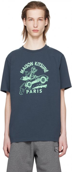 Темно-синяя футболка Racing Fox Maison Kitsune, цвет Ink blue Kitsuné