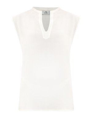 Блуза из струящегося шелка с V-образным вырезом ETRO. Цвет: белый