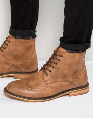 Светло-коричневые ботинки броги New Look. Цвет: рыжий