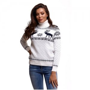 Шерстяной свитер, классический скандинавский орнамент с Оленями и снежинками, натуральная шерсть, белый, синий цвет, размер L Anymalls. Цвет: белый