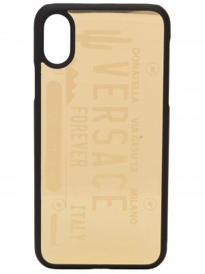 Чехол License Plate Logo для iPhone X/XS Versace. Цвет: золотистый