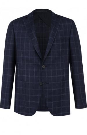 Однобортный пиджак из смеси шерсти и шелка со льном Pal Zileri. Цвет: темно-синий
