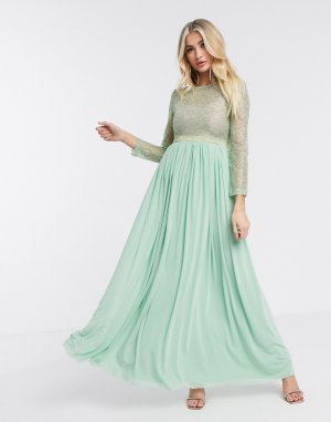Платье макси мятного цвета с длинными рукавами London-Зеленый цвет Rare