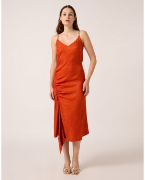 Платье миди со сборками на бретелях , оранжевый Naf