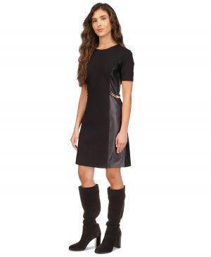 Женское платье-цепочка из искусственной кожи, смешанная техника, стандартного и миниатюрного размера , черный Michael Kors