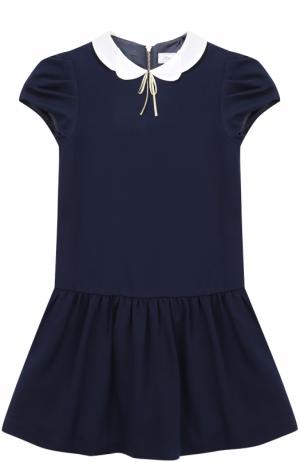 Трикотажное мини-платье с фигурным воротником Tartine Et Chocolat. Цвет: синий