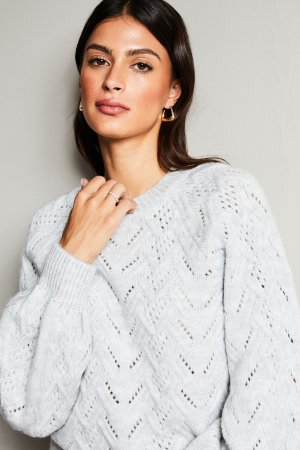 Уютный свитер вязки пуантелл с длинными рукавами-фонариками , серый Lipsy