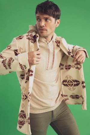 Рубашка стандартного кроя с воротником поло и длинным рукавом принтом , бежевый DeFacto