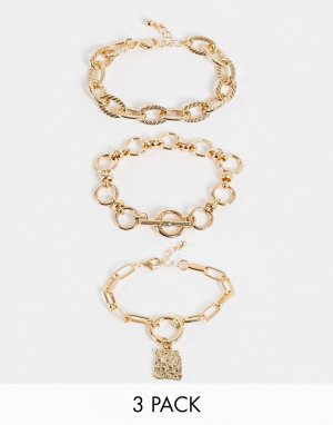 Набор из 3 золотистых браслетов-цепочек разного плетения Inspired-Разноцветный Reclaimed Vintage