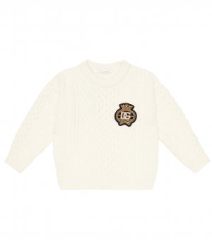 Шерстяной свитер фактурной вязки с логотипом, белый Dolce&Gabbana