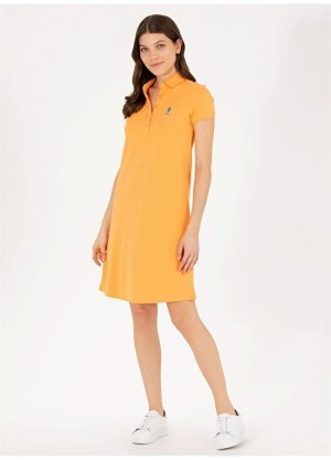 Однотонное оранжевое женское платье выше колена с воротником-поло U.S. Polo Assn.