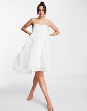 Белое свадебное платье на бретелях из фактурной ткани с асимметричным краем Bridal-Белый Y.A.S