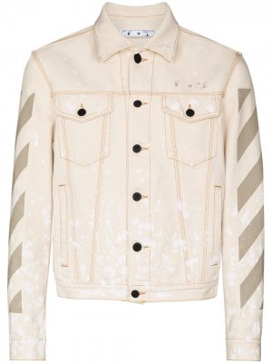 Джинсовая куртка с эффектом разбрызганной краски Off-White. Цвет: зеленый