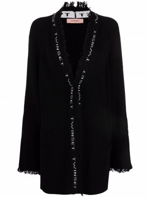 Кардиган-пальто с бахромой и логотипом TWINSET. Цвет: черный